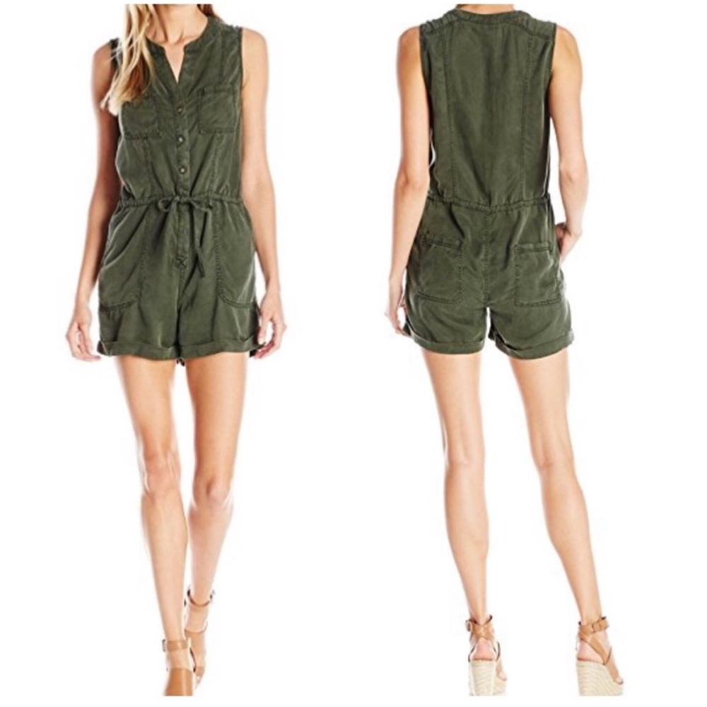 Lucky Brand Utility Shorts Sleeveless Romper Jumper Olive‎ Military Green Sz XS